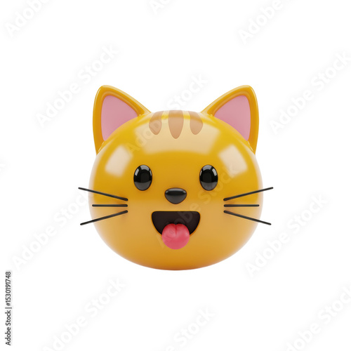Cute Cartoon Cat Head Toy with Pink Ears and Playful Expression on White Background