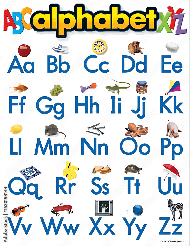 Fototapeta premium Colorful Alphabet Chart with Vivid Illustrations for Early Learning