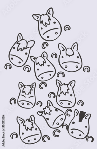 イラスト年賀状素材・午が9頭でうまくいく