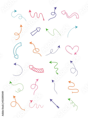 Colorful HandDrawn Arrows in Various Styles and Directions for Design Elements