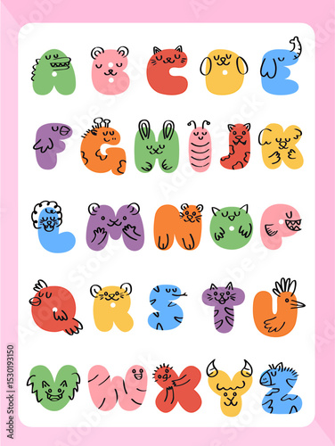 Colorful Animal Alphabet Letters with Playful Expressions