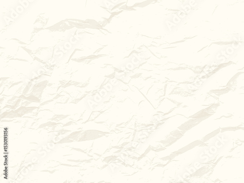 Old paper background. Vector off-white wrinkled sheet template. Rough grungy ecru crumpled effect overlay. Korean aged gritty dusty cream color wallpaper. Thin retro Japanese, Chinese package paper bg