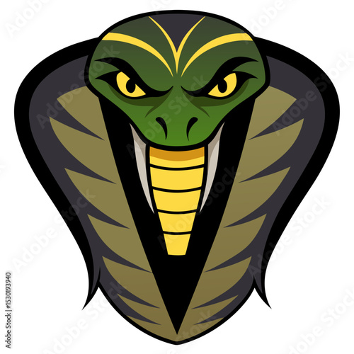 cobra head illustration featuring a green serpent face with yellow eyes