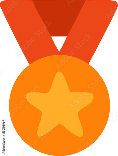 Gold medal with red ribbon and yellow star illustration. Ideal for award certifications, recognition badges, online competitions, and sporting achievements.