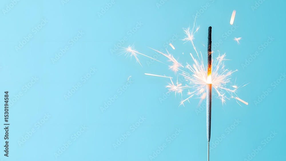 Fototapeta premium A sparkling sparkler emitting bright light against a light blue background
