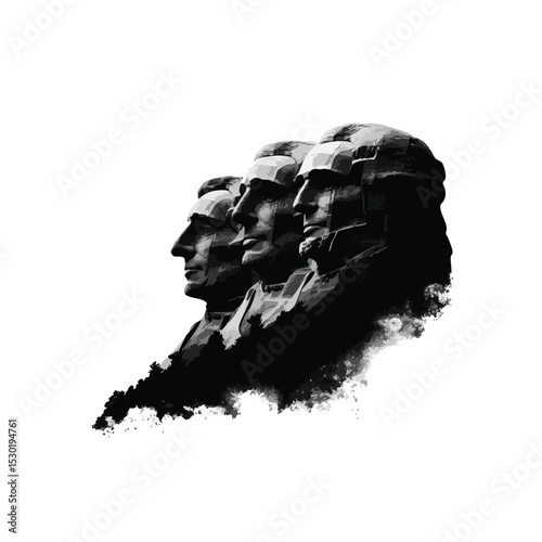 Black silhouette of Mount Rushmore, centered on plain white background