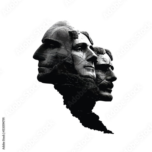 Black silhouette of Mount Rushmore, centered on plain white background