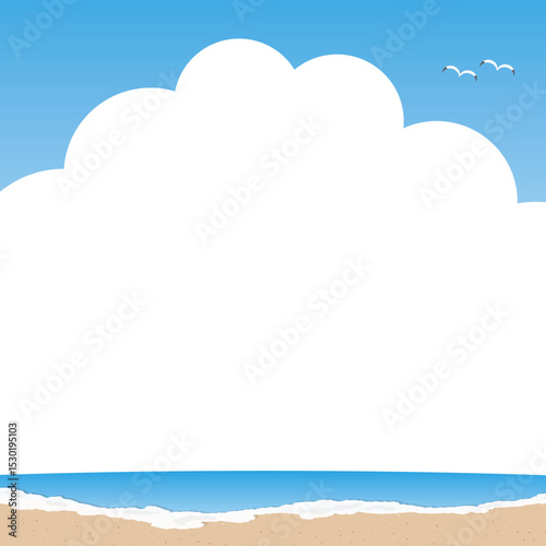 夏の海辺の正方形フレームイラスト