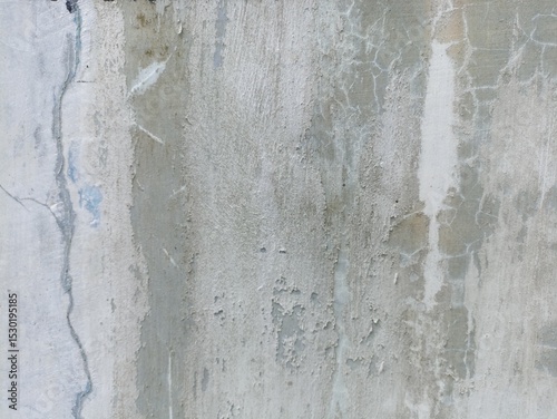 Weathered Concrete Wall with Cracks. A close-up of an aged and discolored concrete surface, exhibiting cracks and peeling paint, creating a grungy texture photo