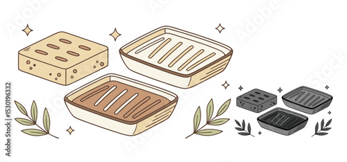 Delightful illustration of baked treats presented in a clean and decorative style with botanical accents