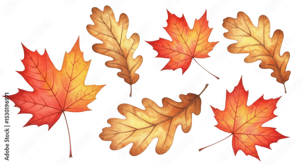 Fototapeta premium Fall Leaves PNG Watercolor Graphics Collection Perfect for Autumn Designs
