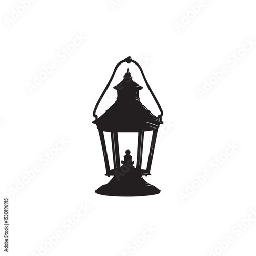 Black silhouette of Patriot’s lantern, centered on plain white background