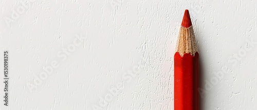Vibrant red pencil tip against a textured white background, concept of creativity and education in minimalist style