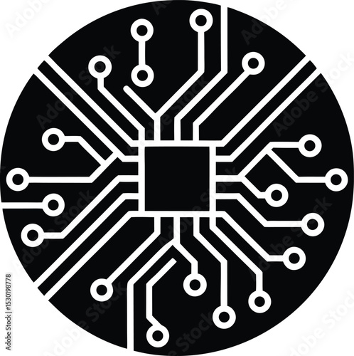Stylized black and white illustration Silhouette of a computer circuit board concept