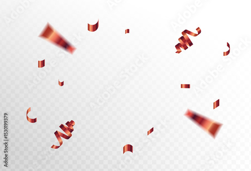 red confetti and ribbon streamers falling on a transparent background. blurred. Big and small,abstract frame,Zoom effect,Vector. eps 10