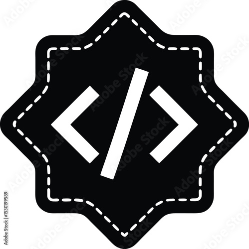 Black badge with stitched edge Silhouette featuring a white HTML code symbol