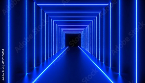 Fototapeta Naklejka Na Ścianę i Meble -  Blue neon tunnel with futuristic perspective.
