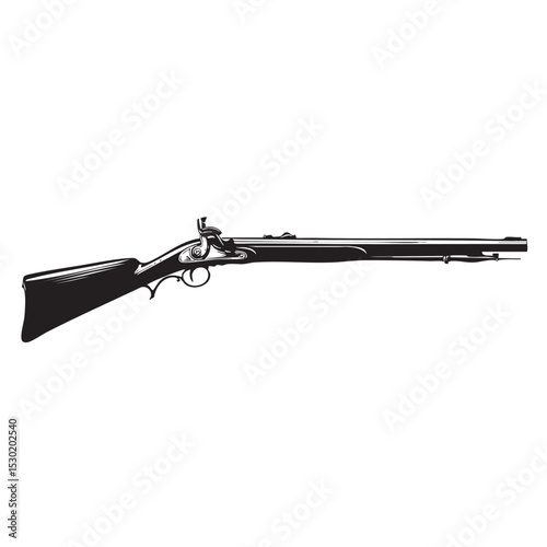 Black silhouette of Rifle (colonial style), centered on plain white background