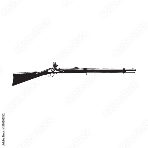 Black silhouette of Rifle (colonial style), centered on plain white background