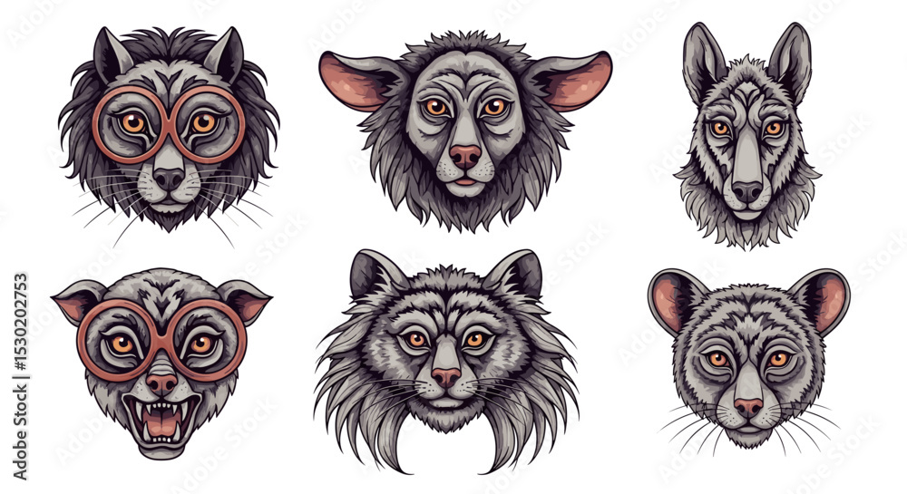 Fototapeta premium Pixel Art Collection of Animal Heads Portraits