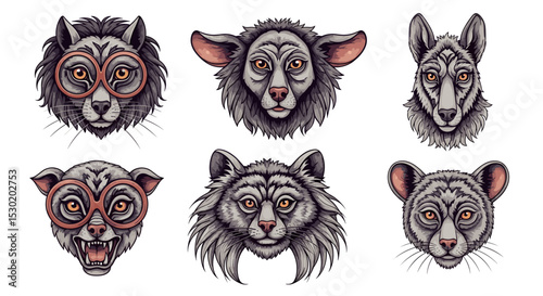 Pixel Art Collection of Animal Heads Portraits