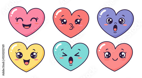 Cartoon Heart Shaped Face Emotions Cute Illustration