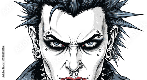 Punk Rocker Aggressive Face Piercings and Spikes