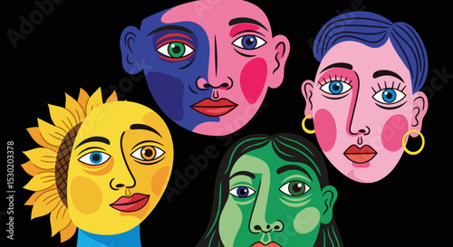 Diverse Artistic Faces Surreal Expressionism Colorful Modern Art