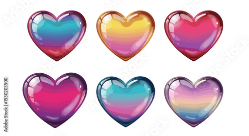 Colorful Hearts Glassy Smooth Design Vector Elements Set
