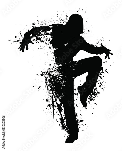 Dynamic Silhouette of a Dancer: A striking black silhouette of a dancer captures a moment of energetic motion against a splashy background, creating a visually captivating display of dance.