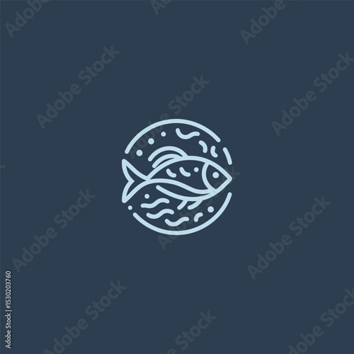Fish logo in simple and minimalist line art style.