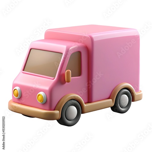 Pink delivery truck cartoon 3d render isolated on white background
