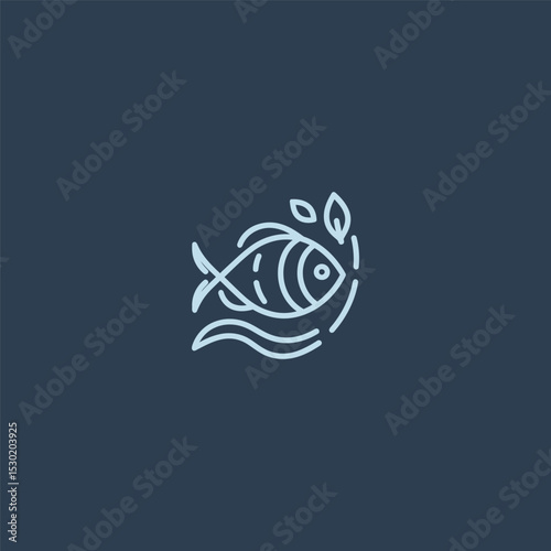Fish logo in simple and minimalist line art style.