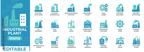 Editable industrial icons for factory, energy, and plant design