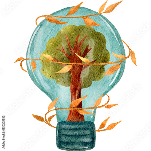 watercolor light bulb tree