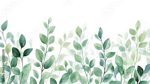 Beautiful watercolor leaves in soft green tones, creating a serene and calming atmosphere.