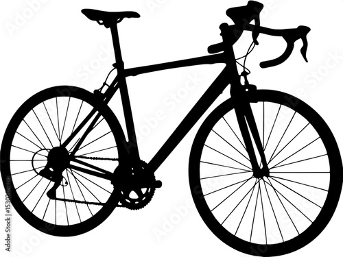 A black silhouette of a road racing bike, thin tires and drop handlebars visible, facing right, centered on a white background, no shading or texture.

