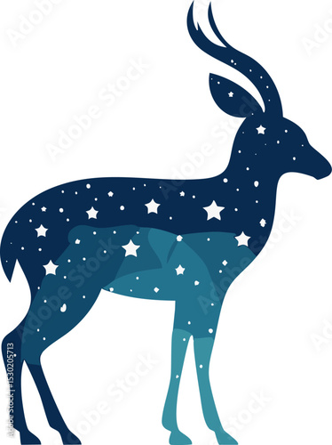 A mystical gazelle silhouette filled with stars and cosmic wonder. It is a beautiful celestial depiction