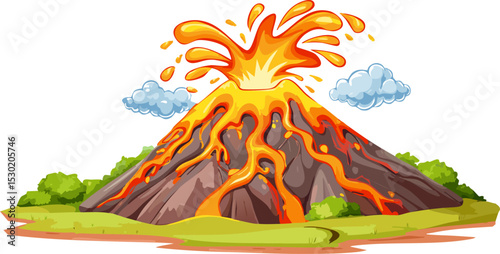 Volcanic eruption with lava flowing