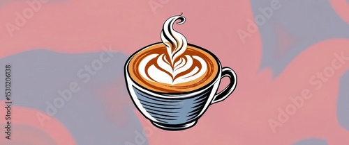 Hand-drawn vector coffee latte art icon; creamy foam, swirling design, cafe menu graphic,  beverage,  swirl
