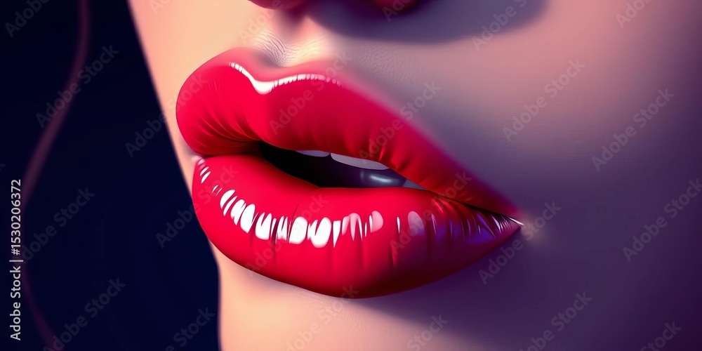 Obraz premium Close-up vector illustration of lips near an ear, whispering a secret, whisper, attraction