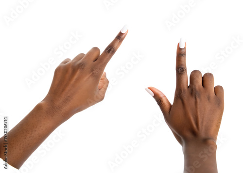 Two african american hands pointing isolated on a white background