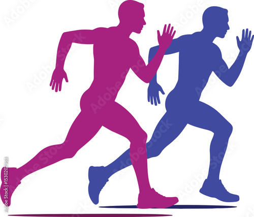 Two runners in silhouette black and orange running side by side against a white background flat design