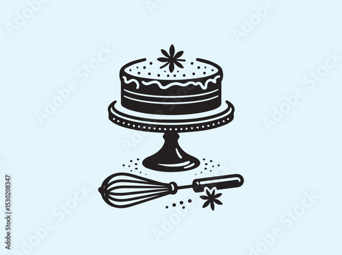 Minimalist Black Silhouette of Whisk and Stand