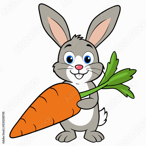 A bunny holding a giant carrot on white background