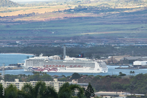 Frame filling cruise ship docked at kahului harbor on maui.