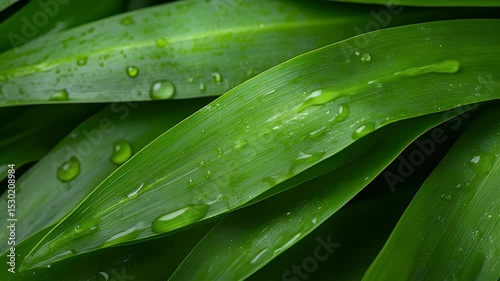Lush Green Leaves Adorned with Sparkling Water Droplets in Natural Setting Optimized for Adobe Stock