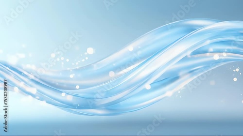 Abstract Light Blue Wave Design with Soft Gradient Background and Shiny Bokeh Effects Creating a Futuristic and Dynamic Motion Art