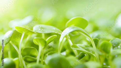 Vibrant Green Sprout Seedlings Growing with Sunlight in a Macro Shot Displaying New Life and Fresh Organic Growth for Healthy Eating