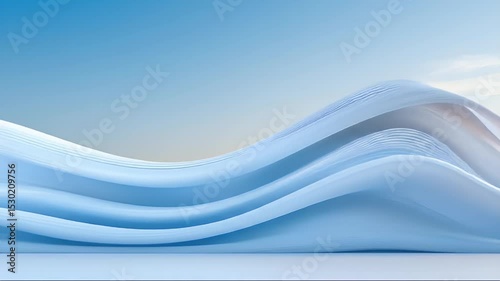 Abstract White and Blue Wavy Background with Smooth Curves and Dynamic Lines Under Soft Lighting Perfect for Modern Design